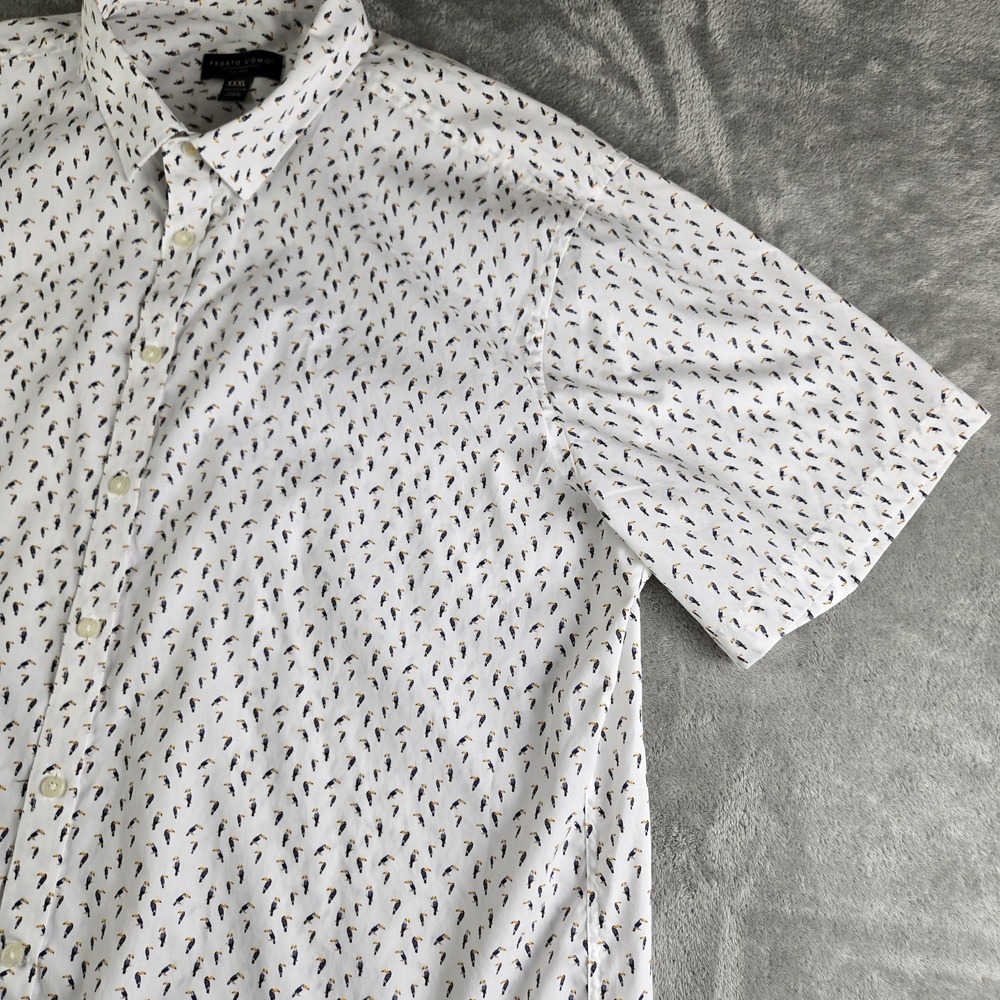 Pronto Uomo Shirt‎ Mens XXL White Toucan Print Short Sleeve Casual Vacation 3XL - Picture 7 of 12
